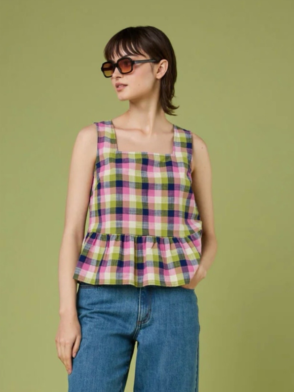 BNWT Princess Highway Cassie Check Peplum Vintage Inspired Top